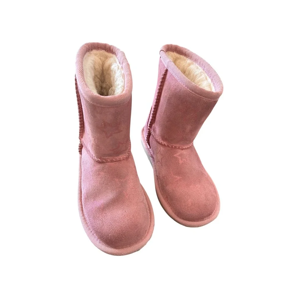 UGG Pink Star Print Sheepskin Lined Boots Kids Size 11 Youth‎